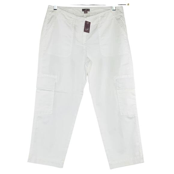 J JILL Cargo Cropped Pants 6P Petite White Stretch Lightweight Pockets Capri NWT - Picture 1 of 6